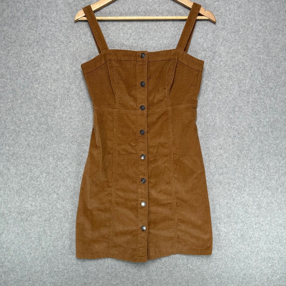 Hollister Brown Corduroy Button Front Mini Dress Small 359-592-1835-402 NEW